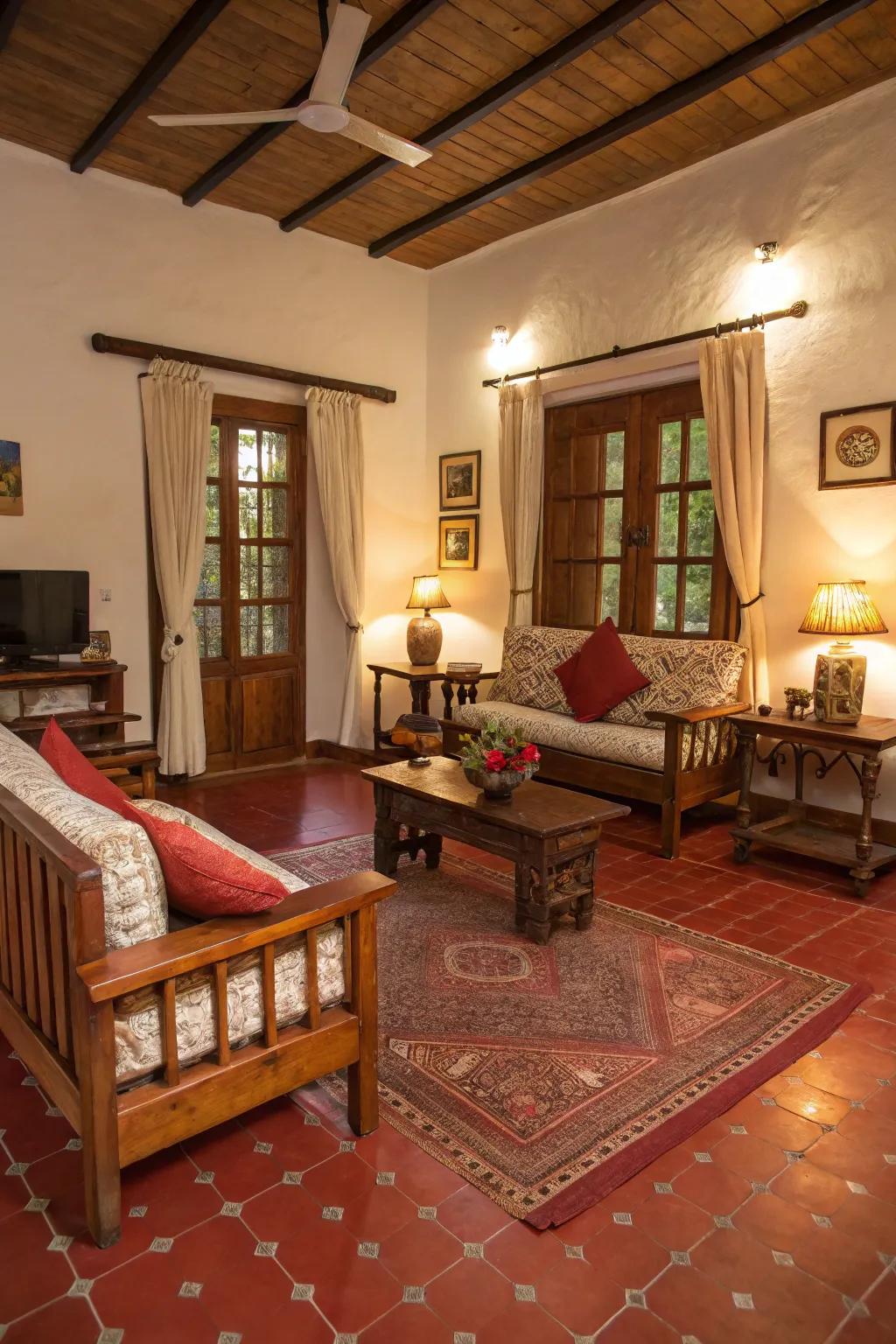 Earth tone floors add warmth and a hint of elegance.