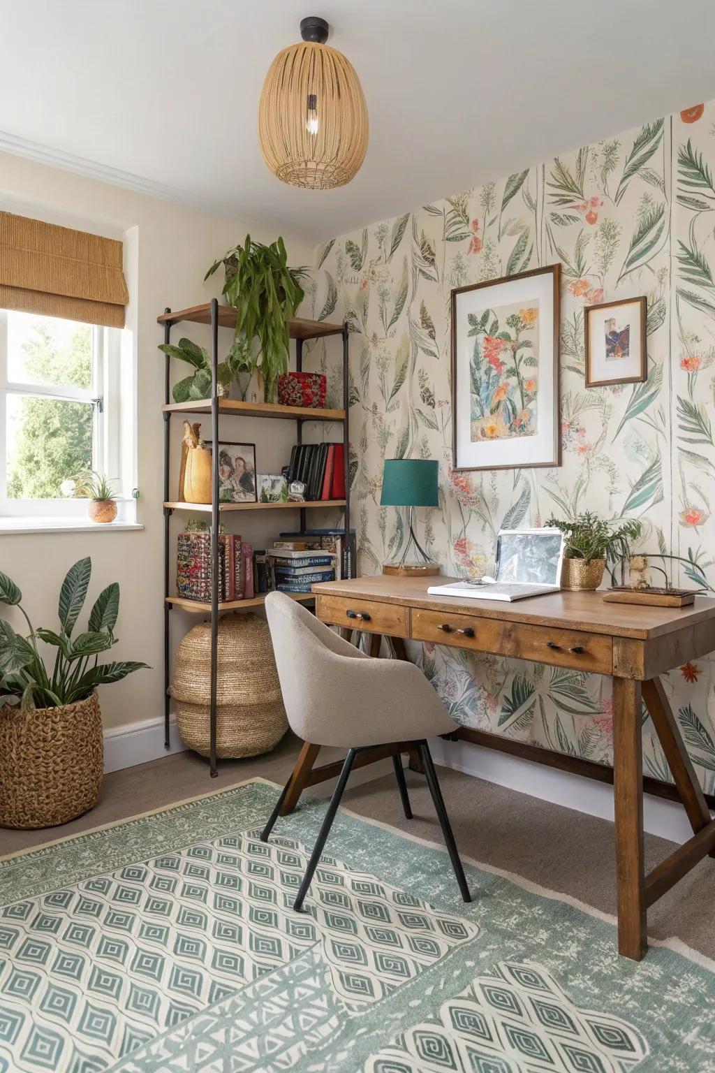Create a bold statement with wallpaper-covered floors.