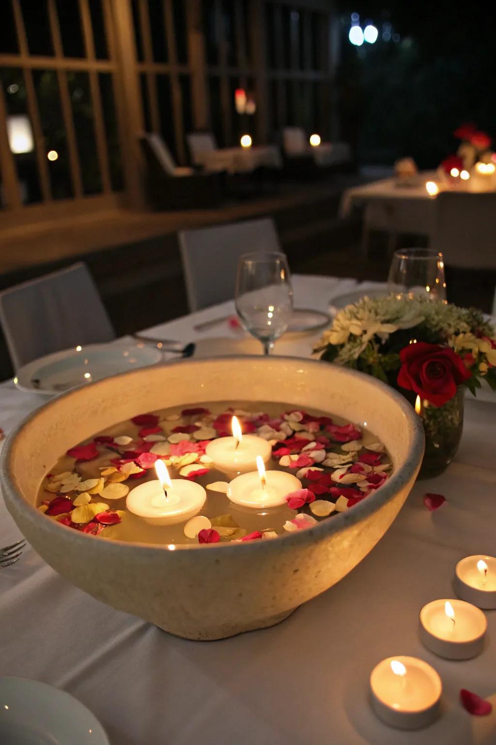 A relaxing soaring lites plus flower centerpiece.