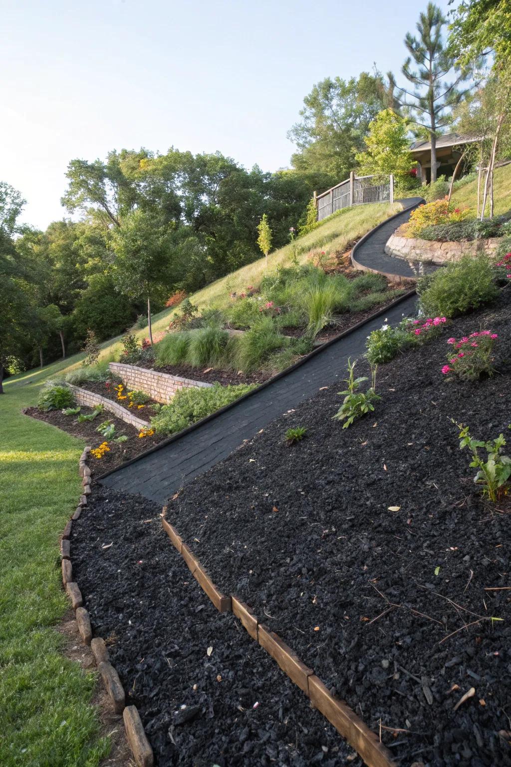 Stabilize slopes with the smooth appearance of dark ground cover.