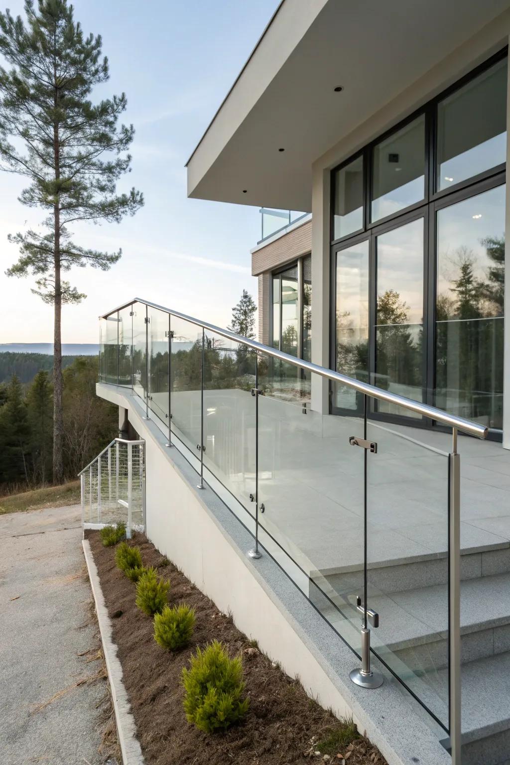 Clear acrylic railings offer a futuristic, minimalist appeal.