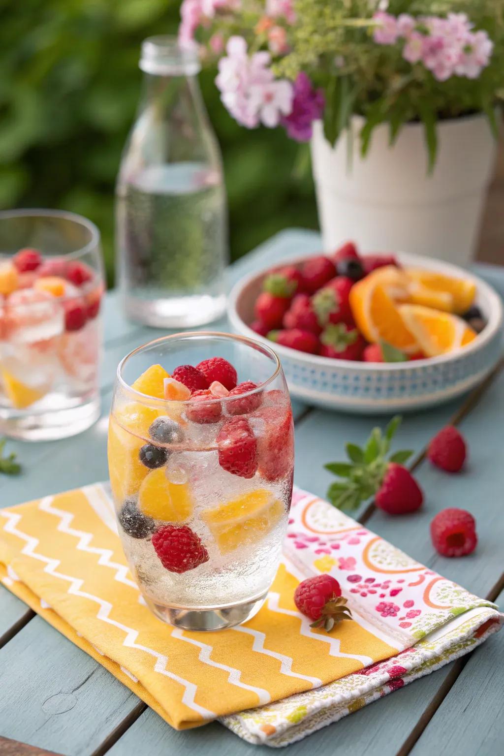 Vibrant fruit ice pieces adding a splash of color to your drinks.