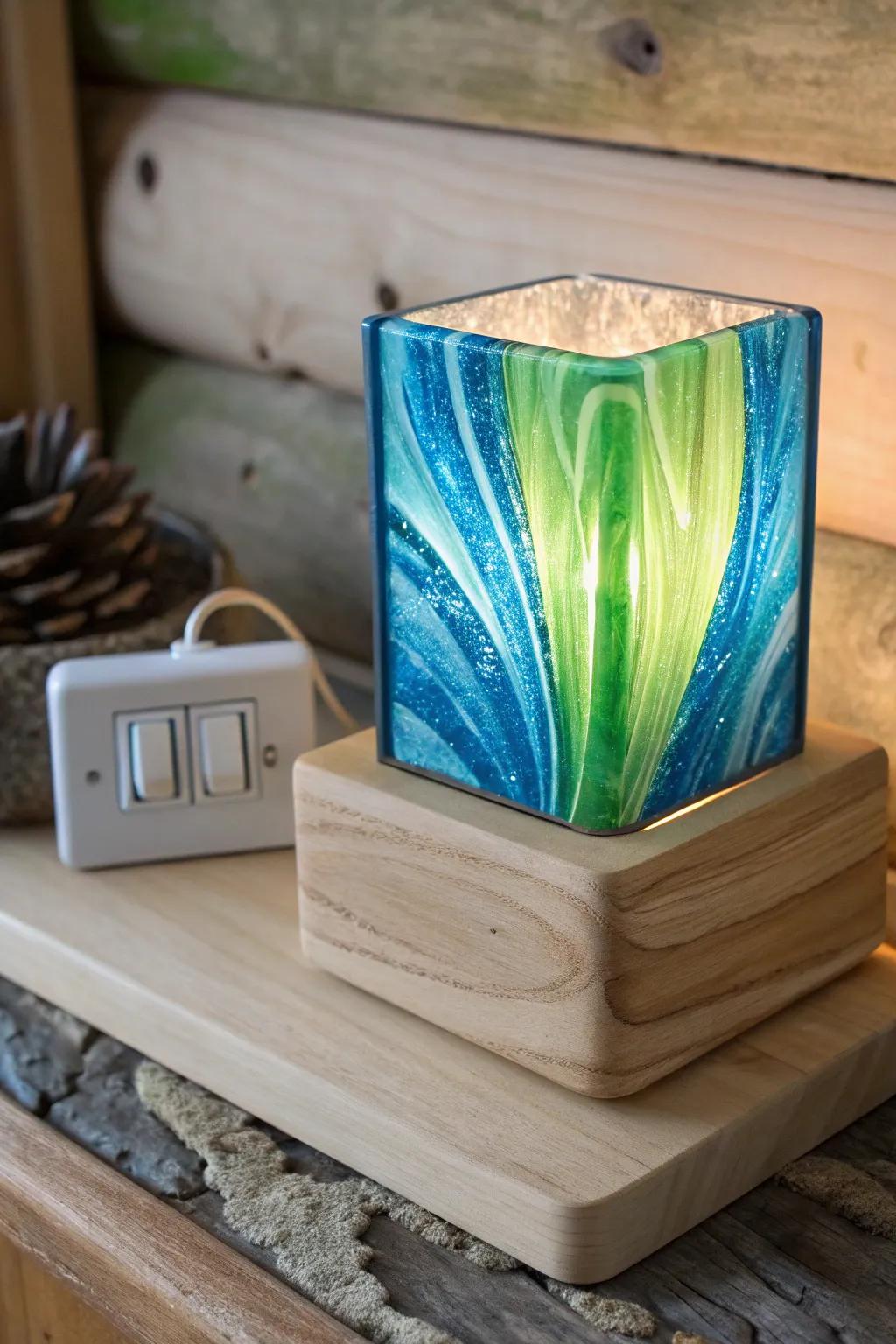 Country Sophistication: Where nature meets artistry in this stunning fused glass night light.