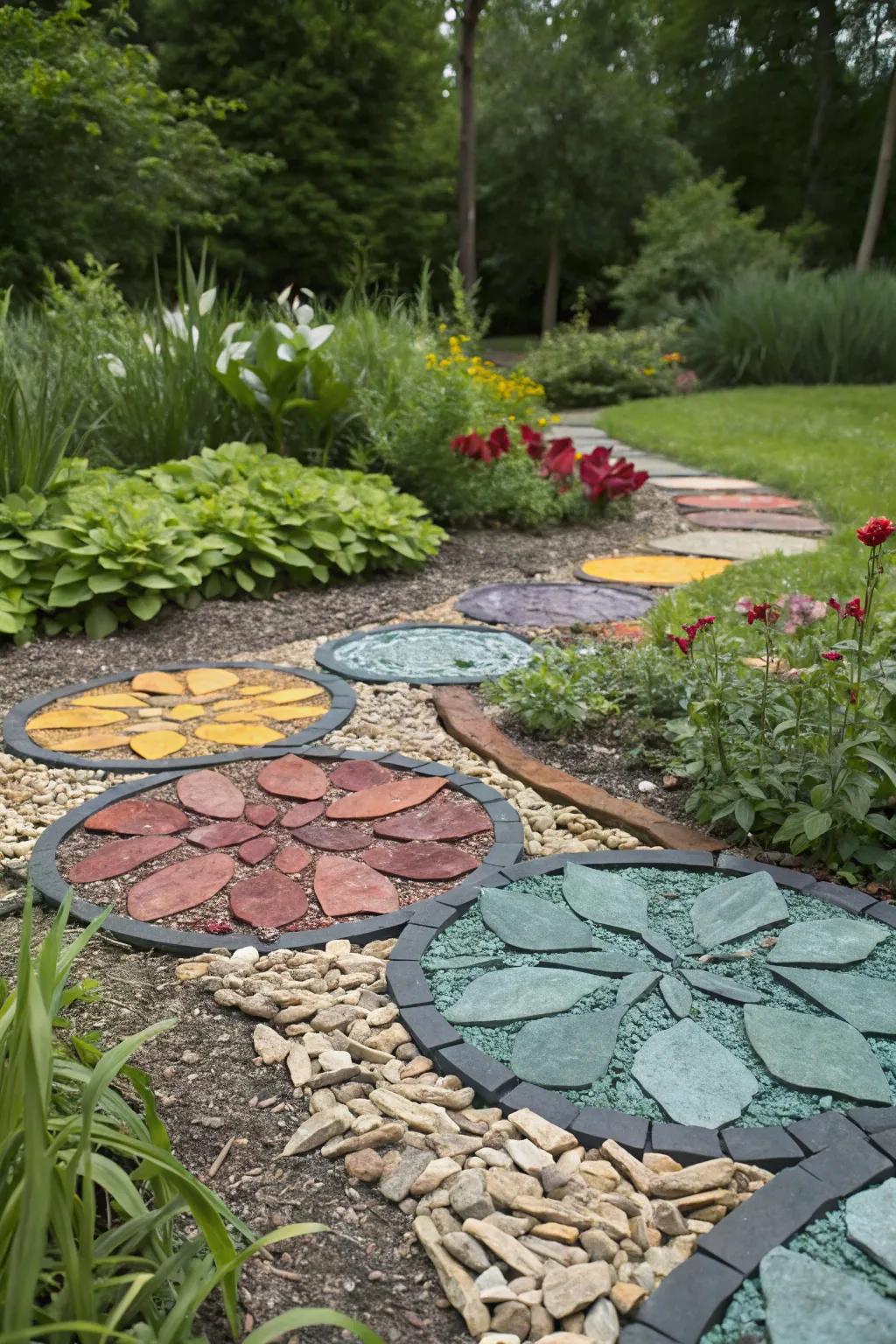 Transmute your garden into an art display through inventive stone fragment designs.