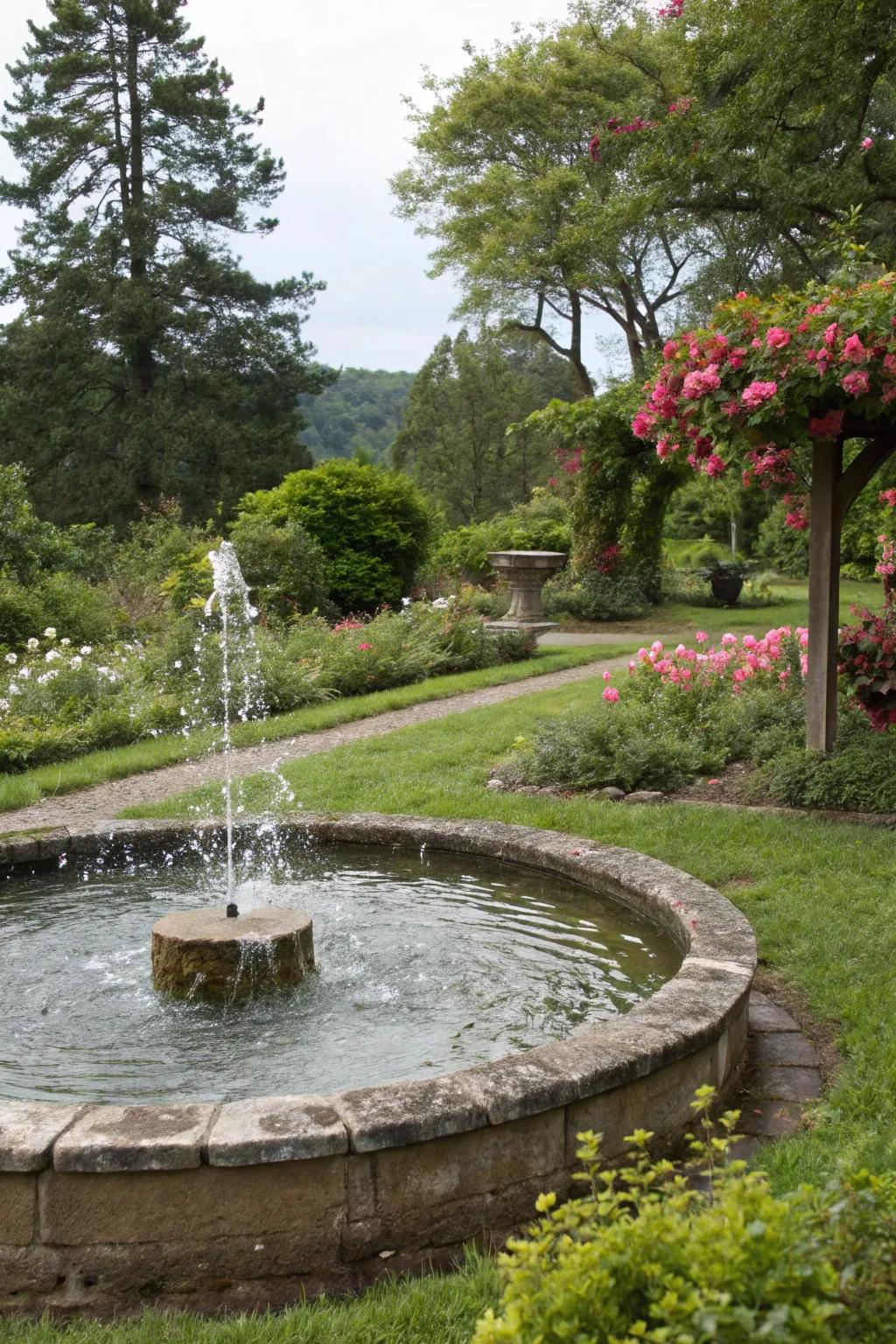 A peaceful water element nestled within a garden.