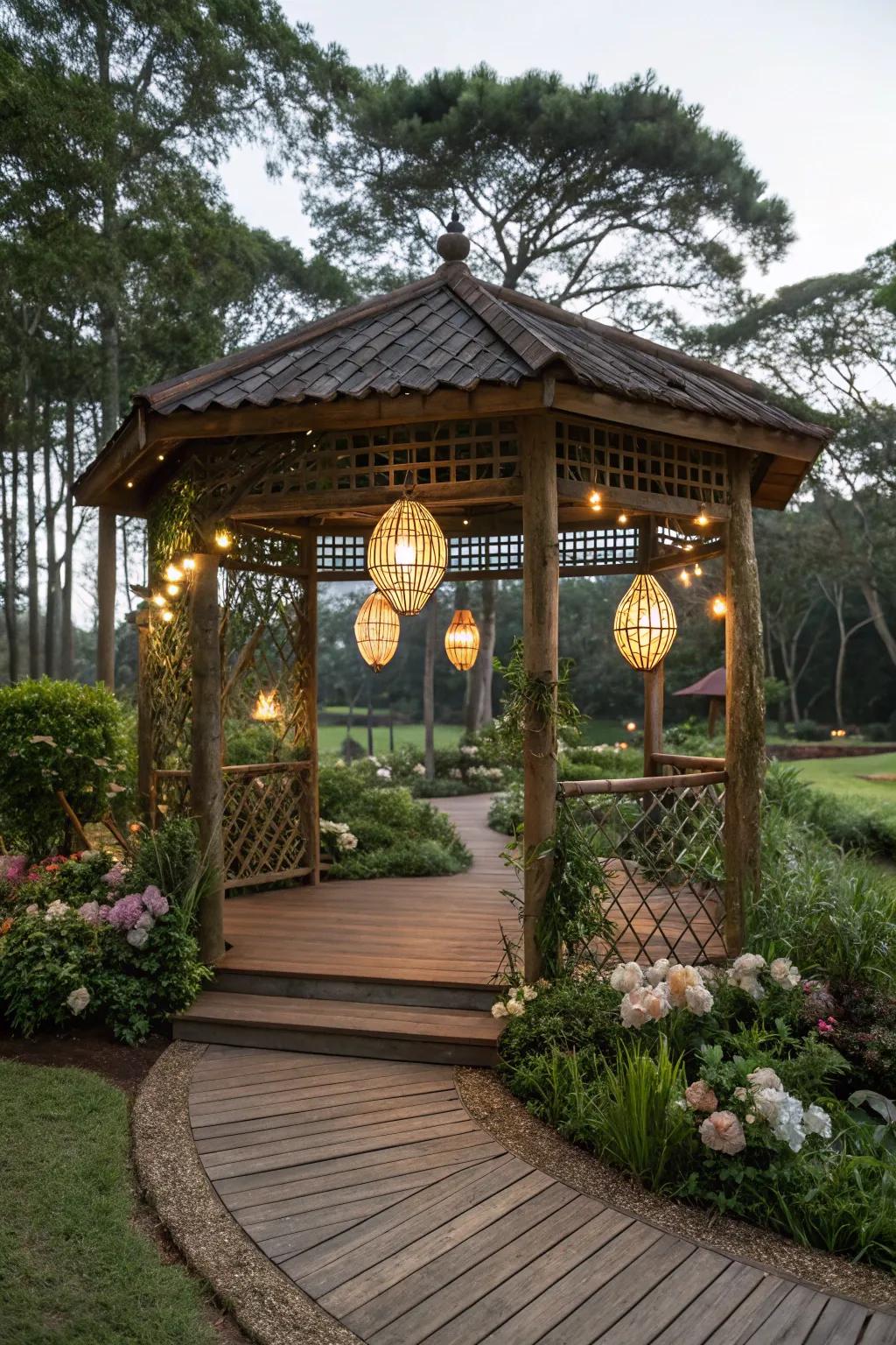 Cane lights contributing a natural and tropical detail.
