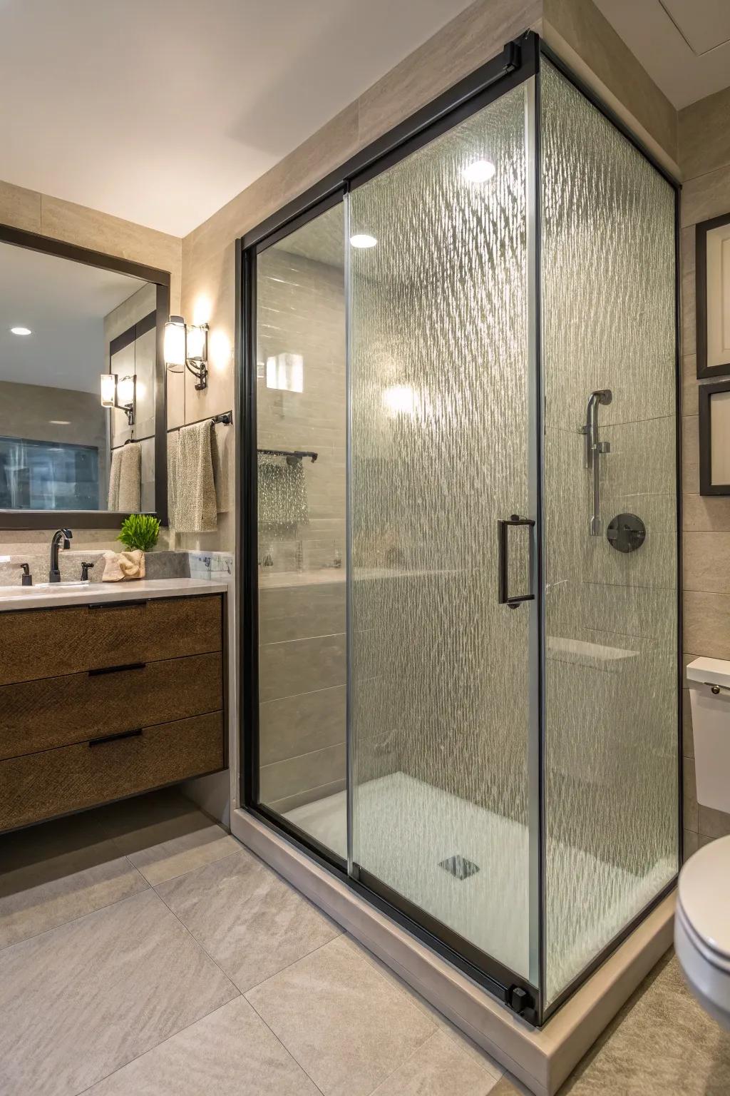 Grooved glass introduces beauty and privacy.
