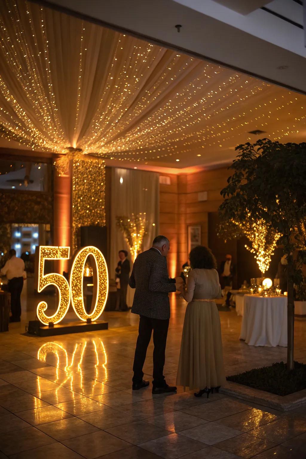 Golden lighting effects form a welcoming, inviting ambiance.