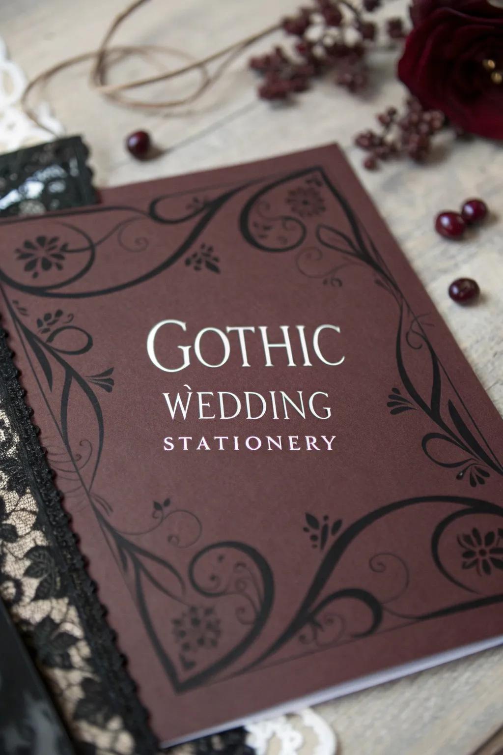 Gothic wedding stationery showcasing stylish penmanship.