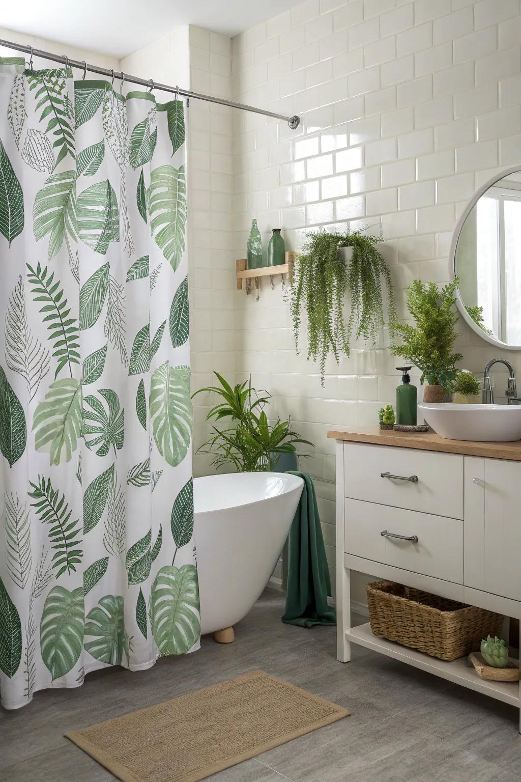 Foliage decor injects tranquility to your bathroom experience.
