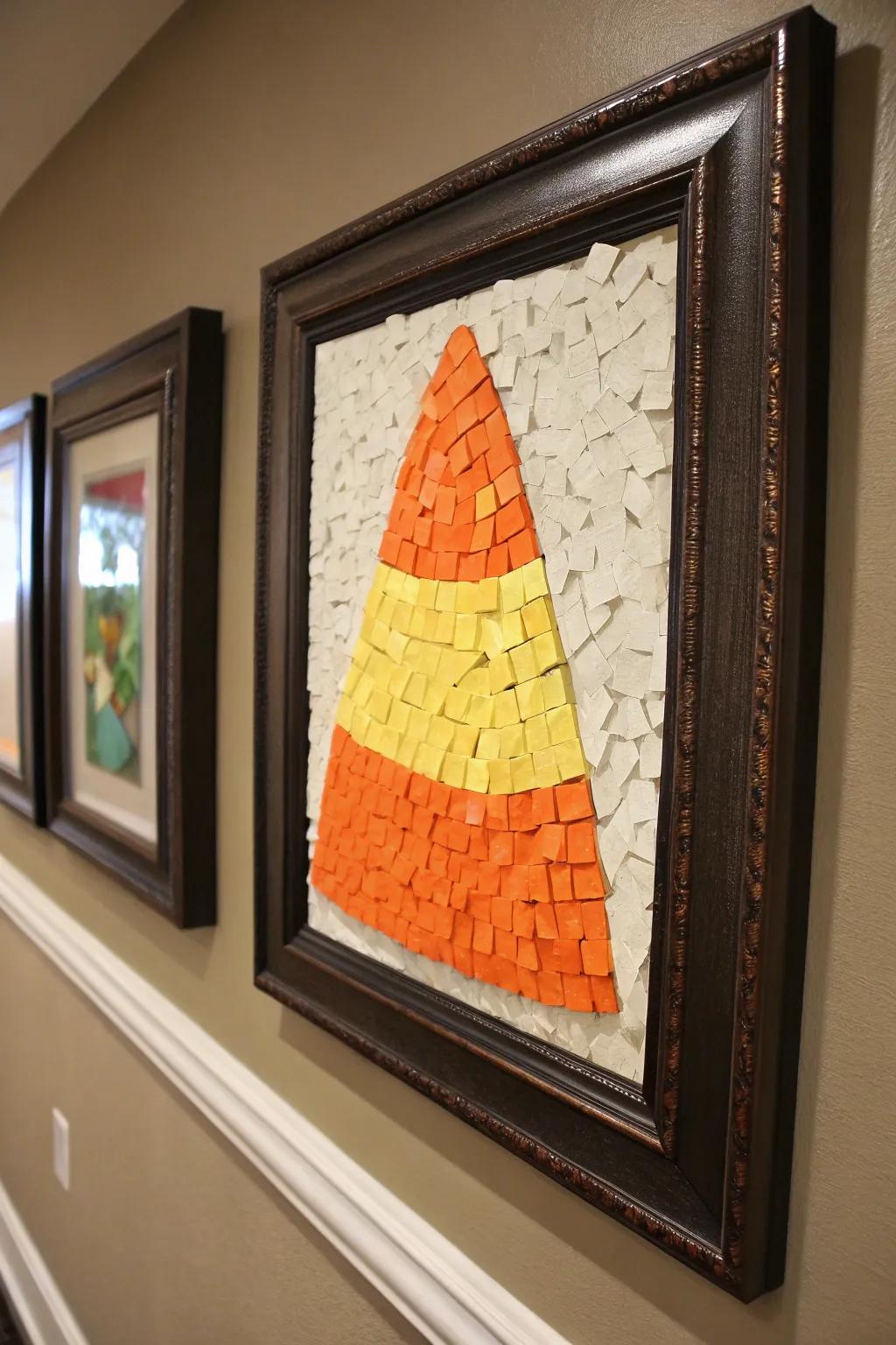 Fragmented confection kernel art offers a sweet decorative touch