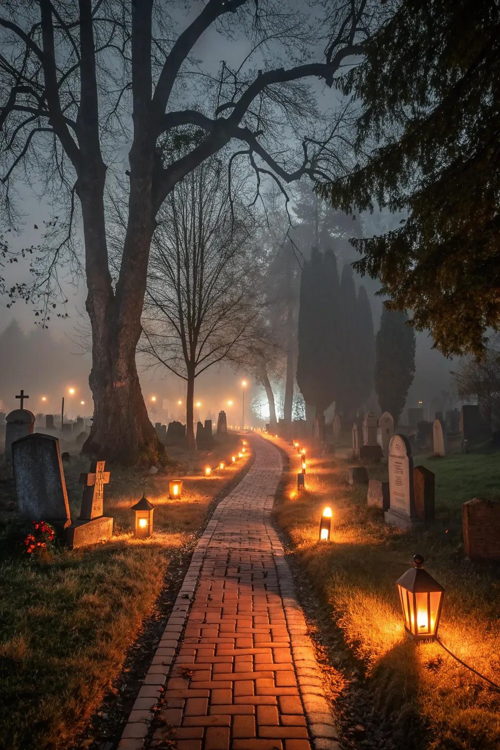 Pathway illumination direct visitors on their spooky journey.