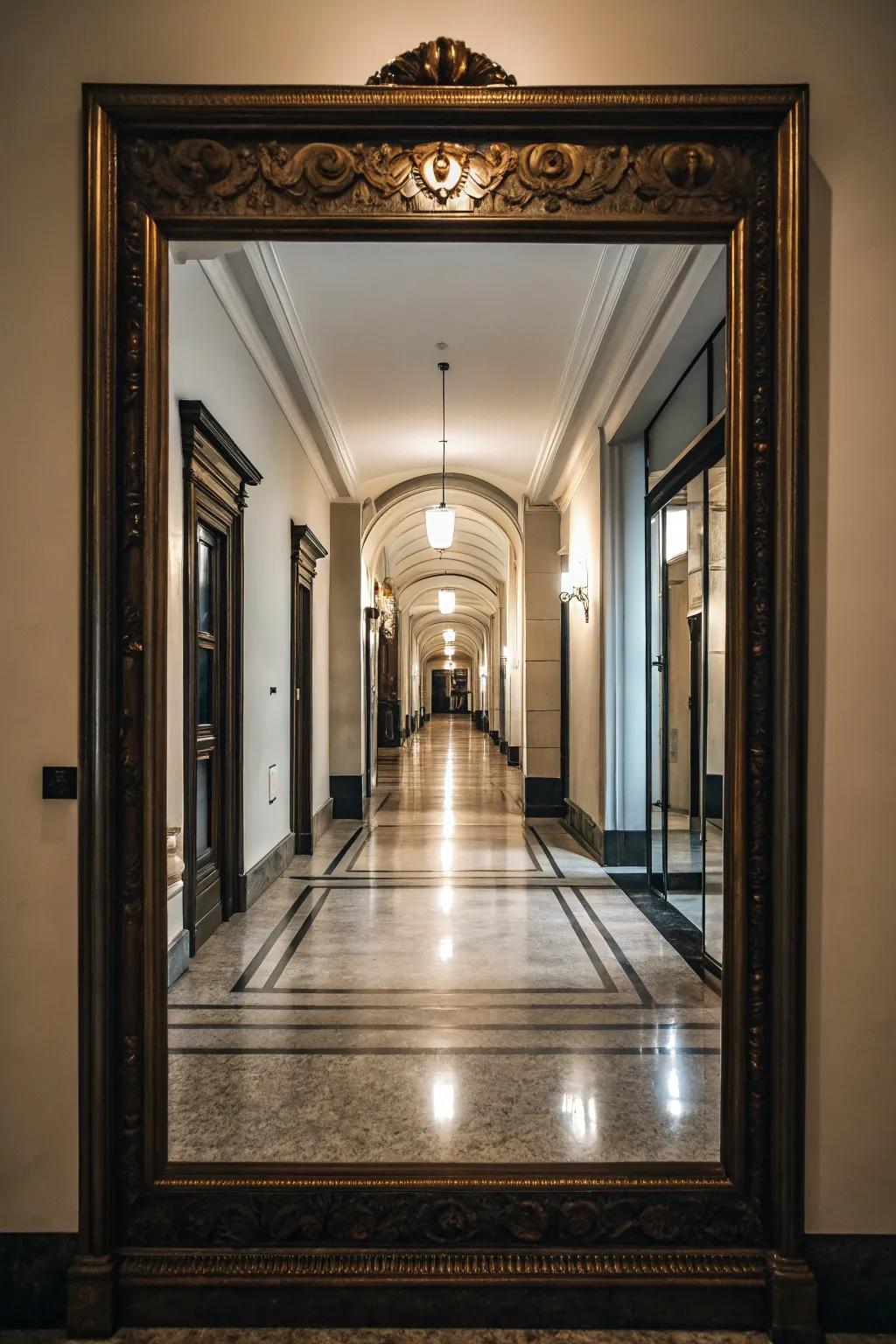 Floor-to-ceiling mirrors foster drama and a sense of expansiveness.