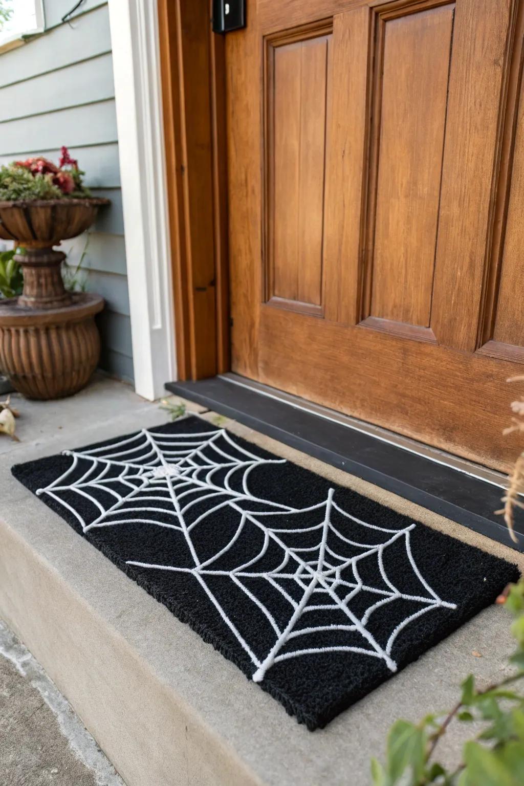 Greet visitors via a chilling arachnid web doormat.