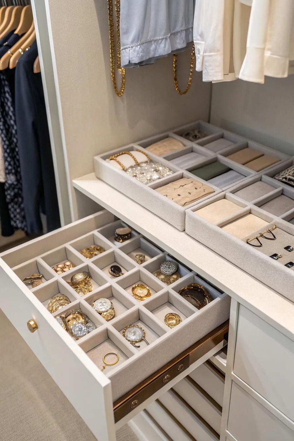 Sort small items by utilizing specific trays and boxes.