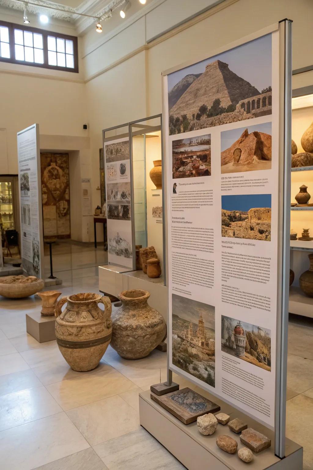 An ancient societies display bringing mystery and depth to a historical-themed room.