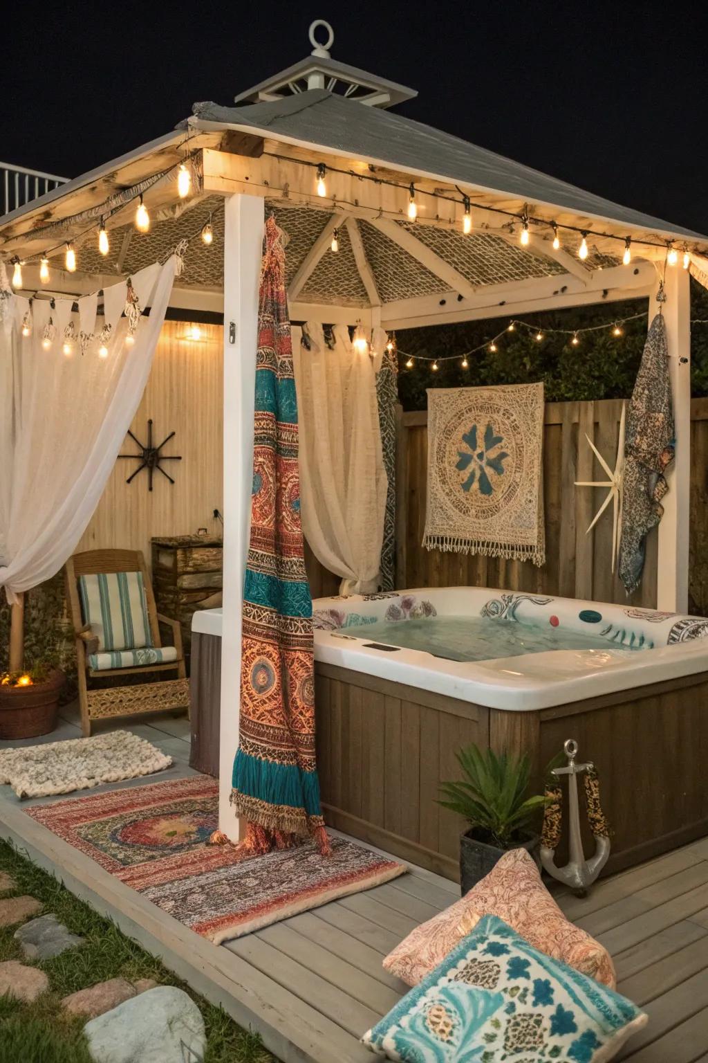 Themed decor elements personalize and enhance the gazebo's charm.