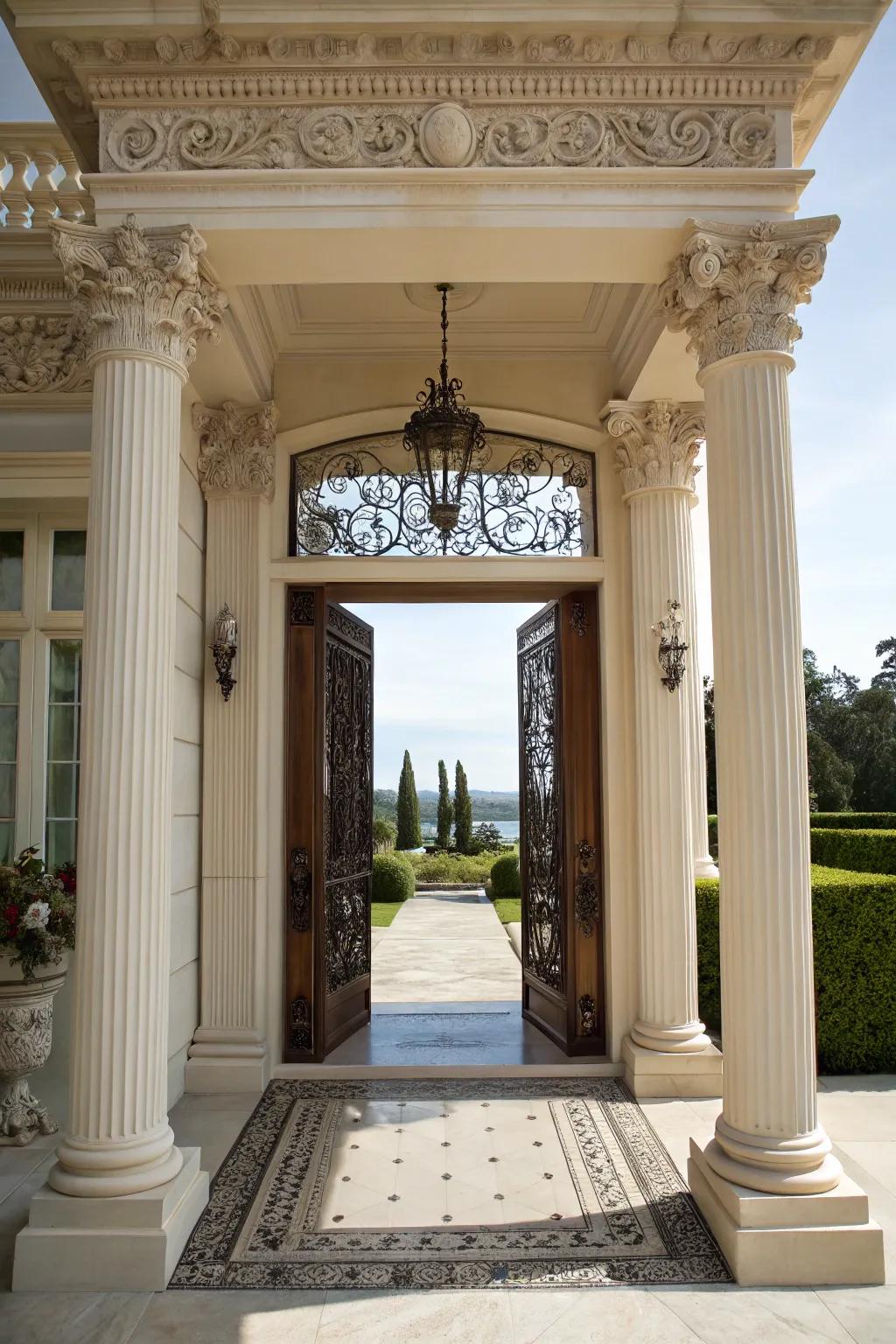 Ornamental columns enhancing the architectural appeal of your entrance.