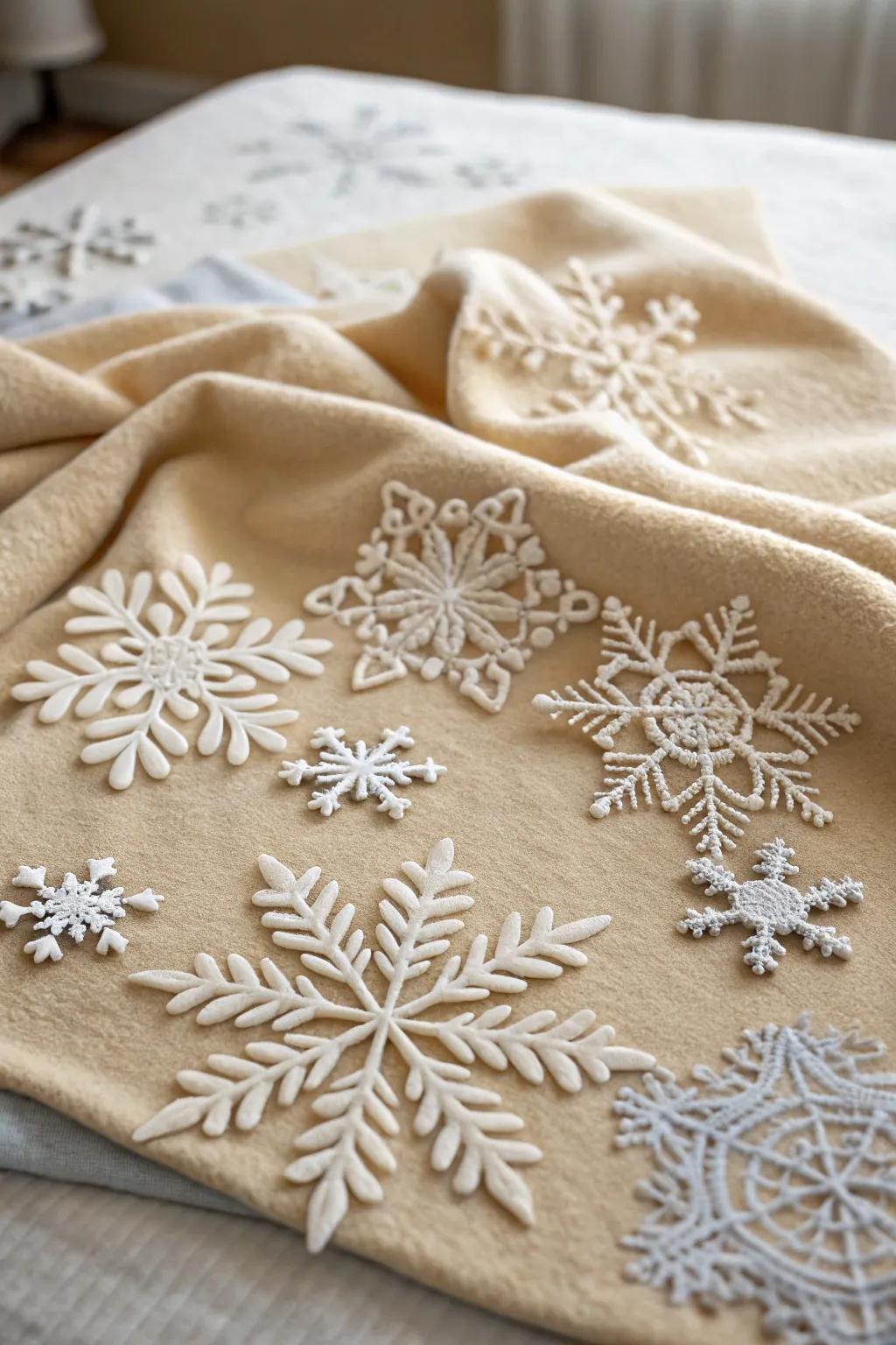Textile snowflakes offer a durable and cozy decoration option.