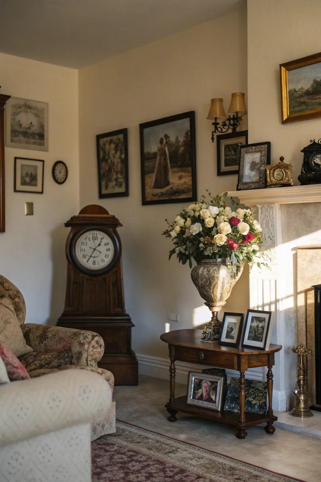 Vintage finds add character and the past to the family room.