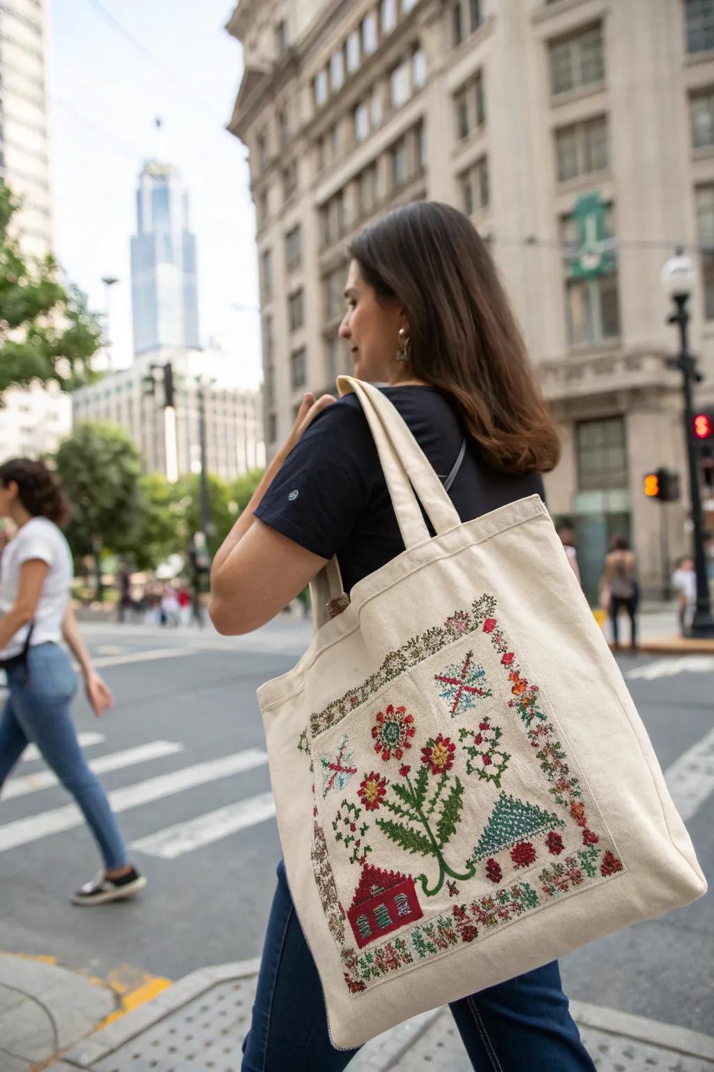 Cross stitch carryalls are both practical and fashionable