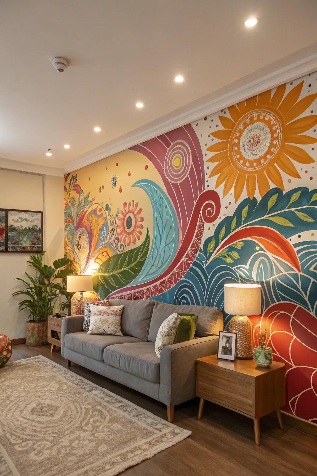Wall paintings transform walls into art.