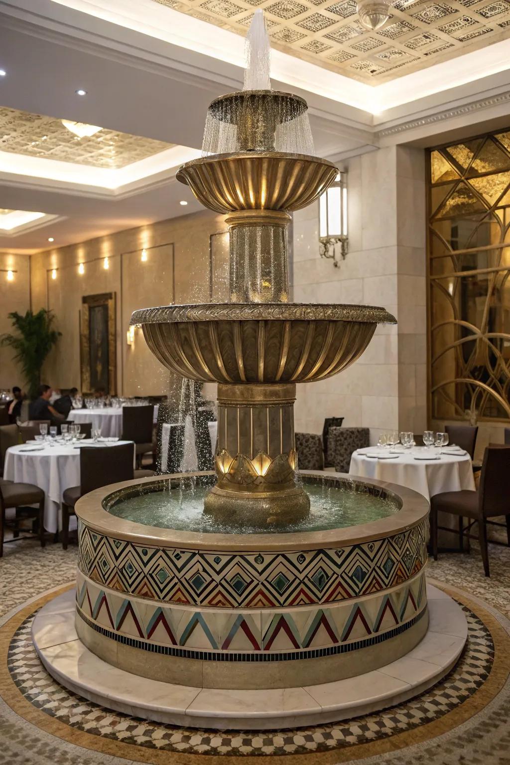 Art Deco fountains offer a touch of vintage elegance.