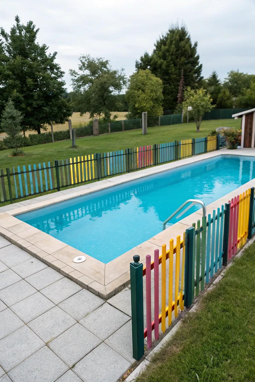Colorful enclosures introduce a buoyant and vibrant nuance to pool zones.