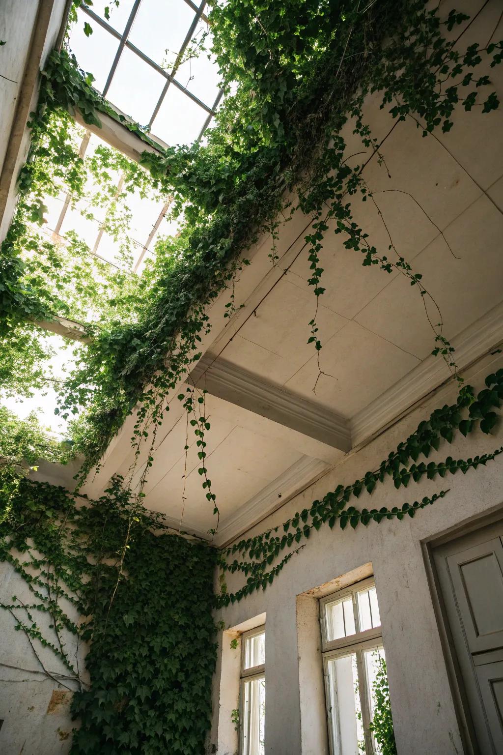 An unforeseen botanical overhang introducing a distinctive element to the space.