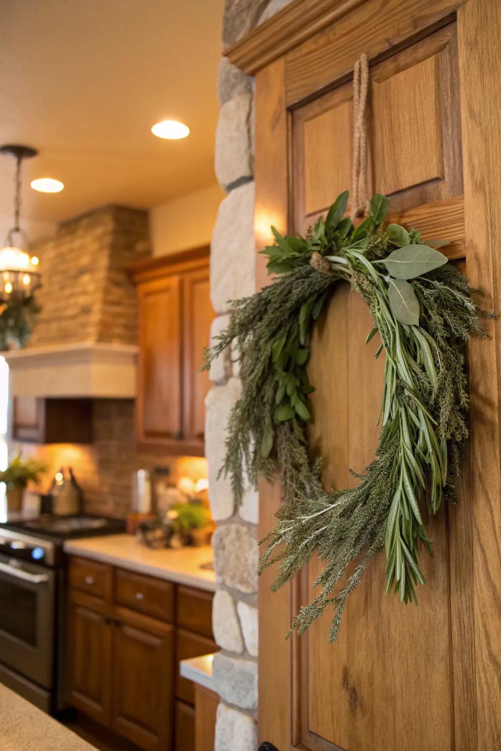 Fragrant herbs like rosemary add a refreshing touch to seasonal garlands.