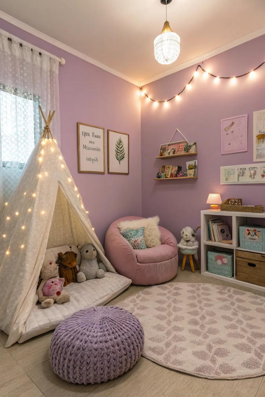 Purple provides a peaceful escape for relaxation.