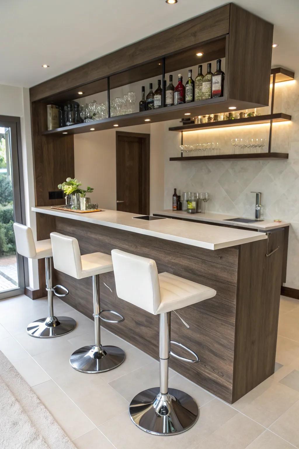 A streamlined wall-mounted bar for small areas.