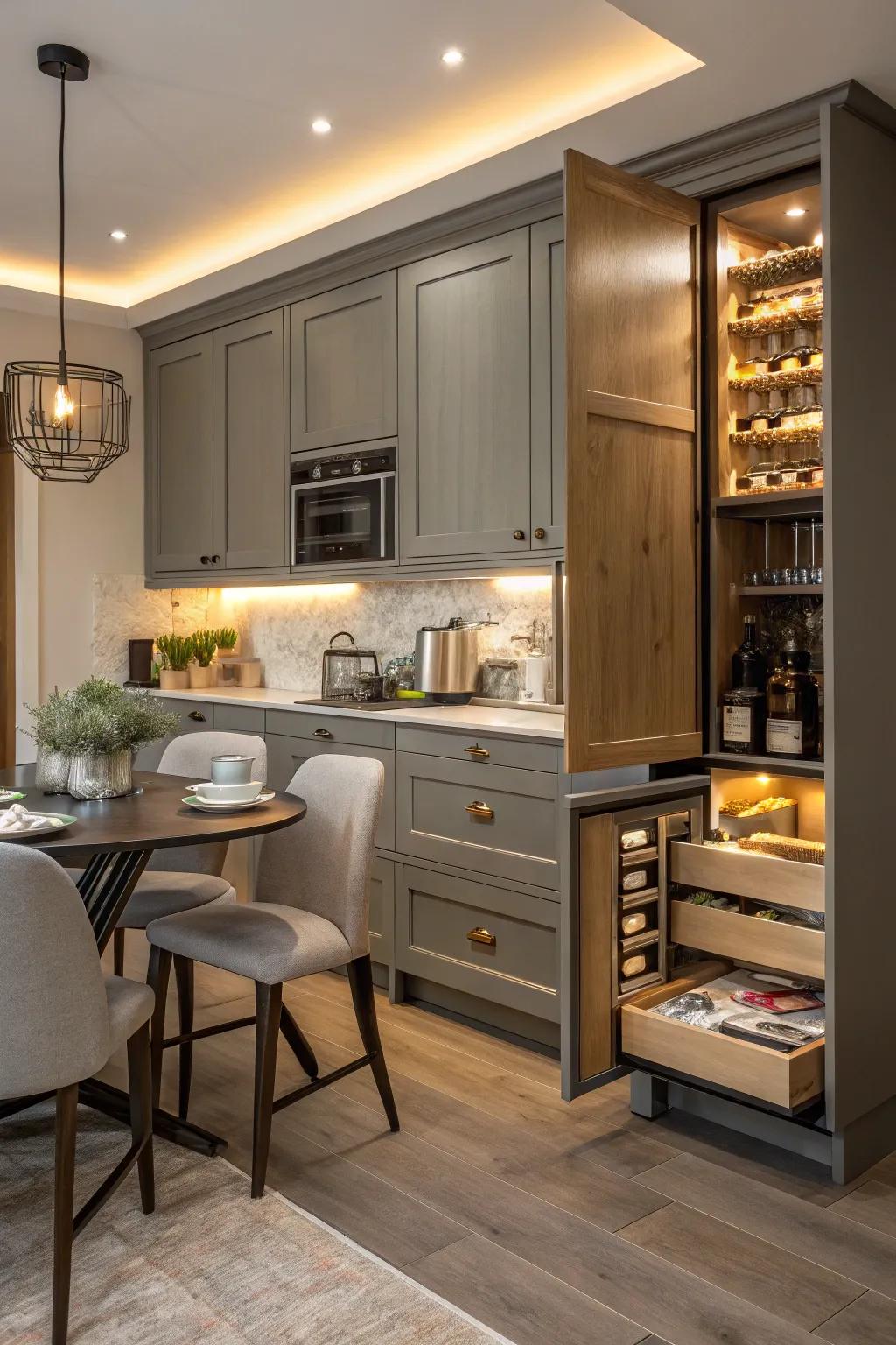 Custom corner cabinets provide personalized functionality and style.