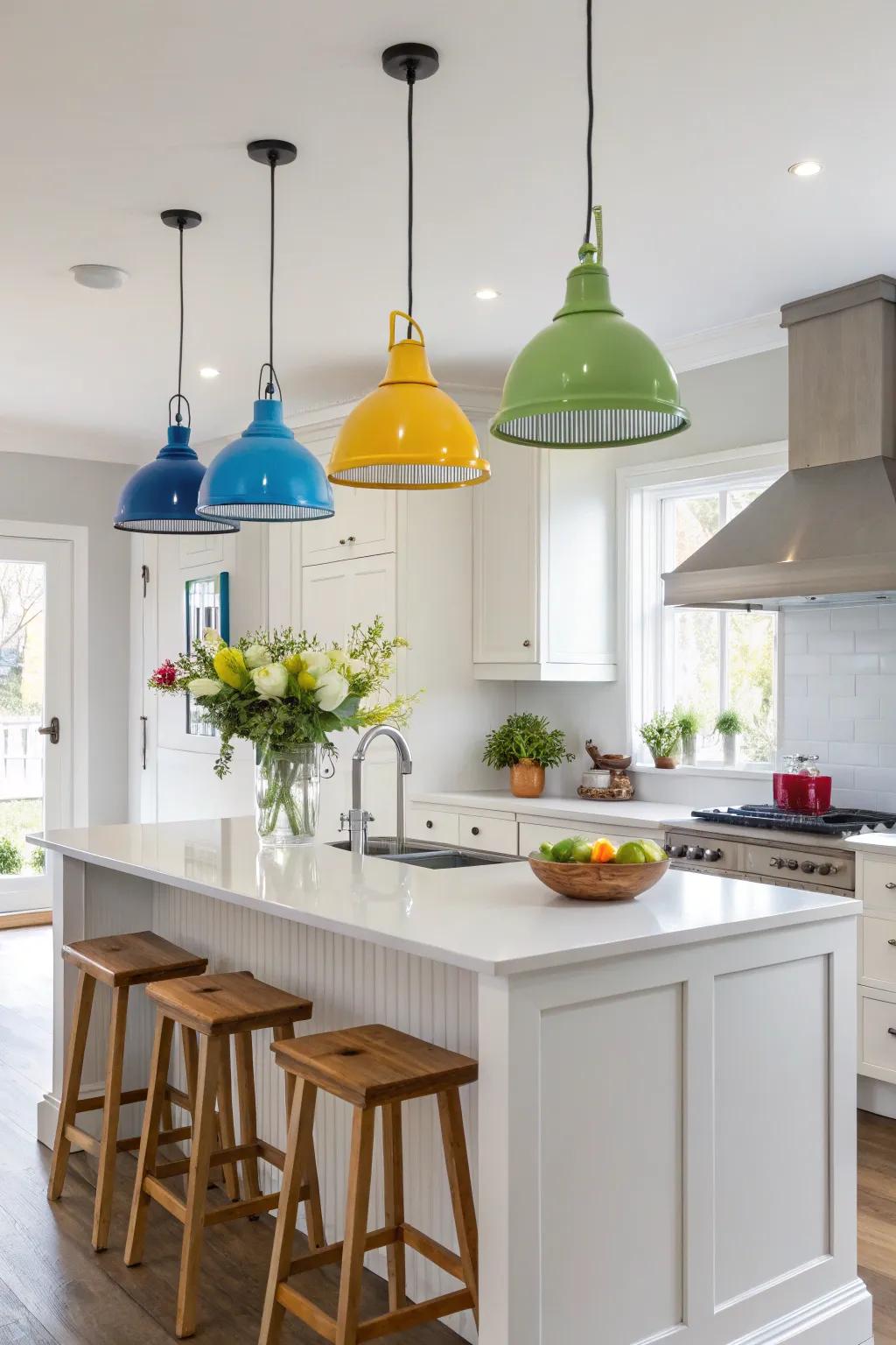 Colourful lights contribute a vibrant and personal touch to the kitchen.