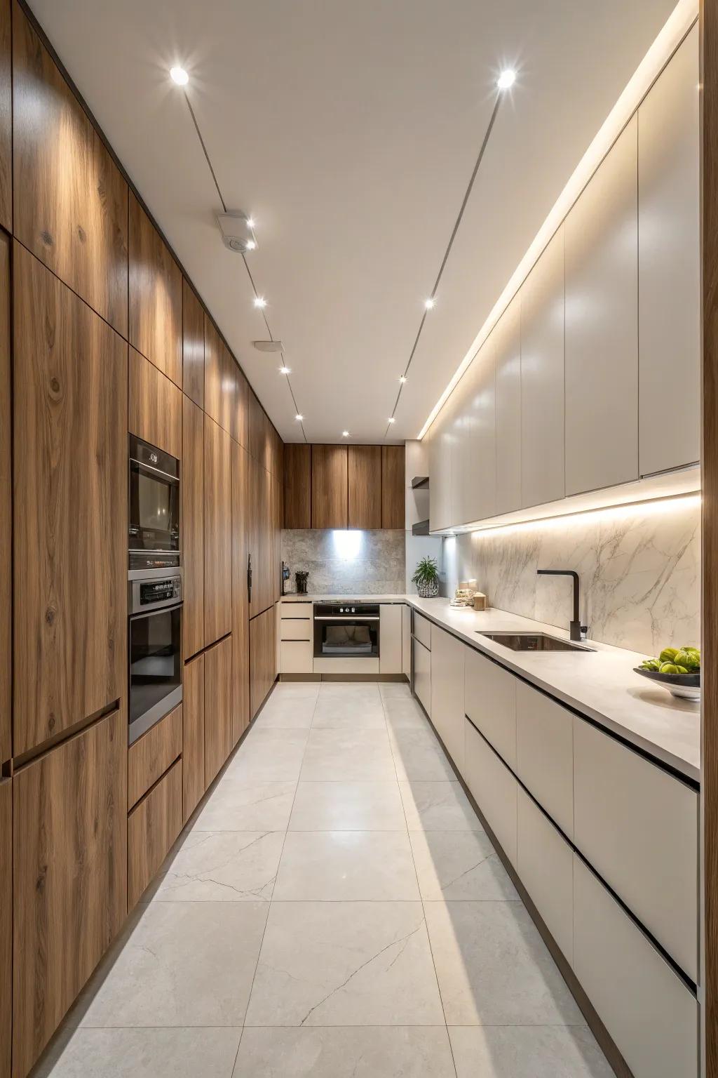 Seamless paneling creates an immersive and cohesive kitchen.