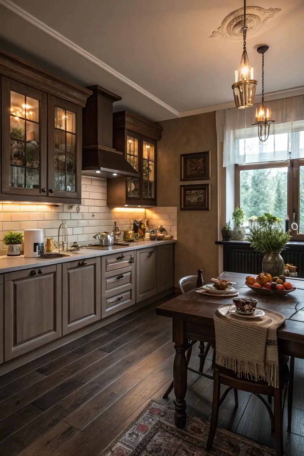 Earthy colors add warmth to this kitchen fitted with deep floors.