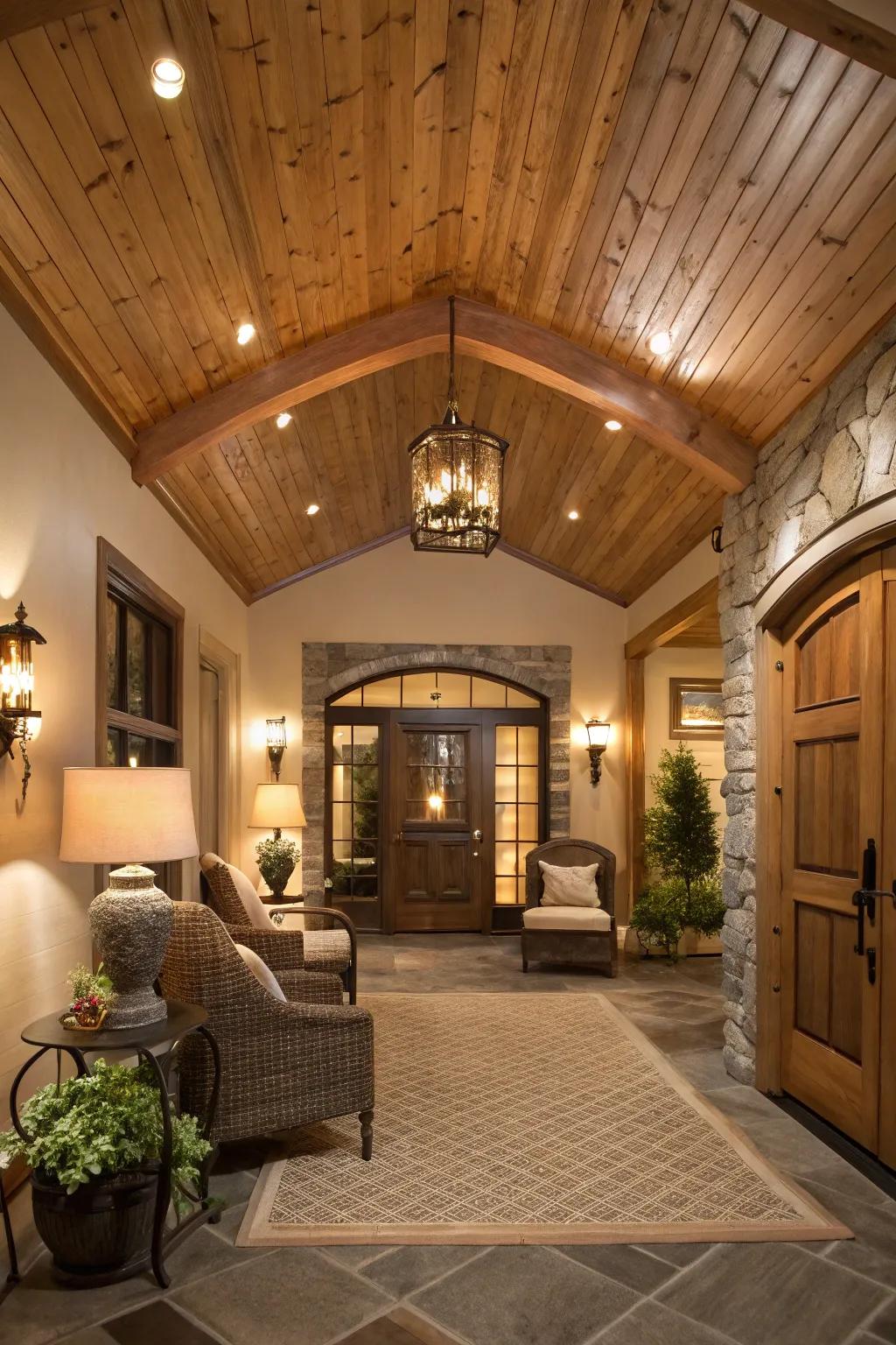 An inviting entryway where pine clad ceilings offer a warm welcome.