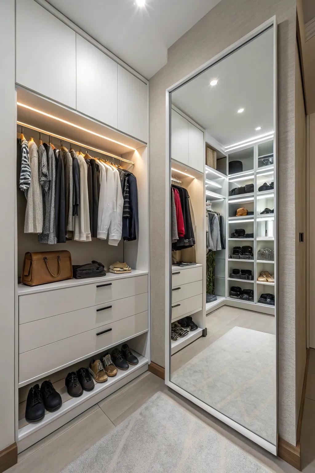 A full-length mirror enhances your closet by adding functionality and depth.