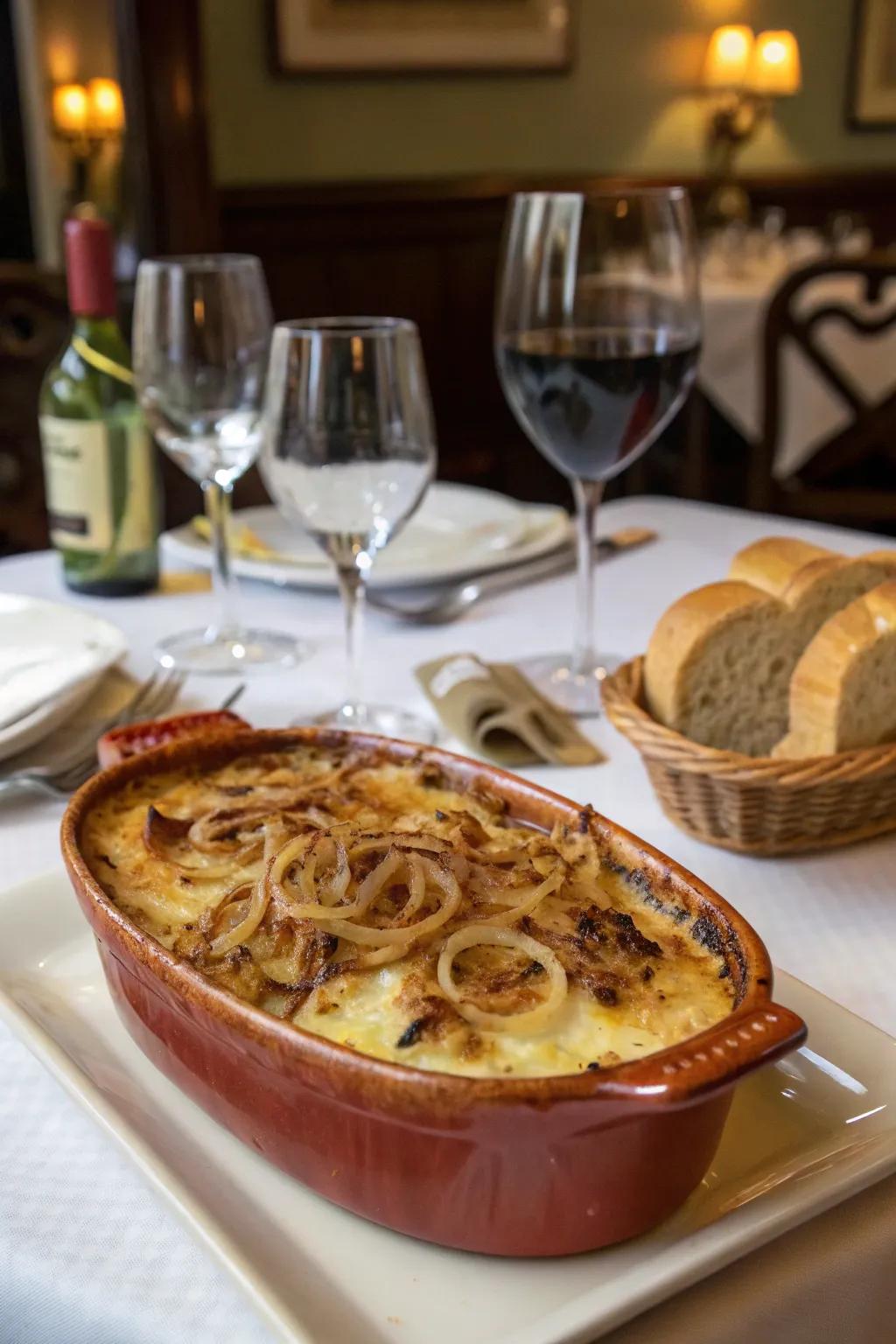 French onion turkey casserole is a charming blend of flavors.