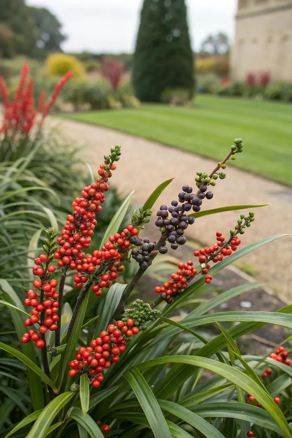 Multi-seasonal interest with liriope, showcasing its year-round beauty.