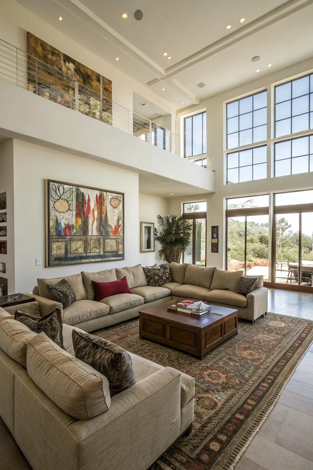 Large-scale couch creating a cozy atmosphere.