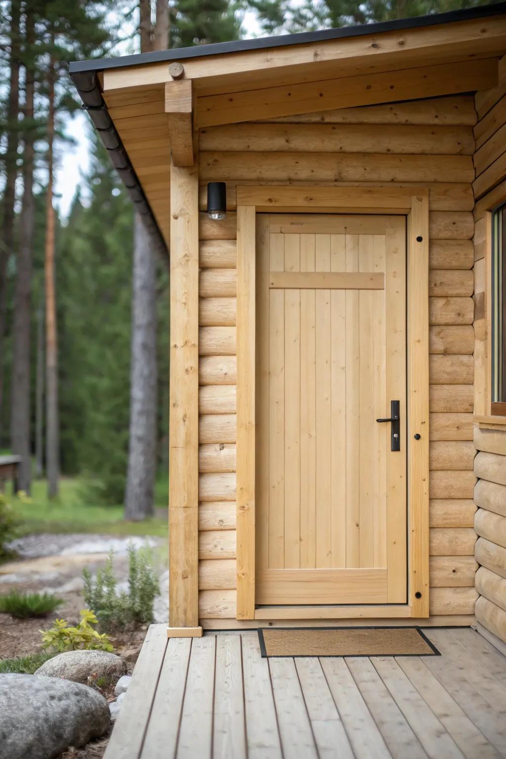 A log cabin door with a chic and simple visual.