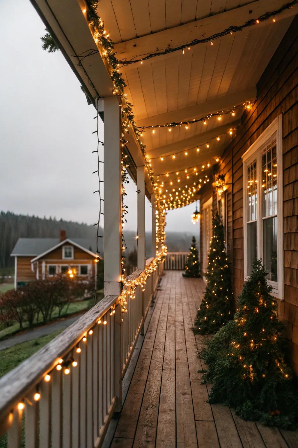 Illumination garlands craft a festive atmosphere for special occasions on a porch.