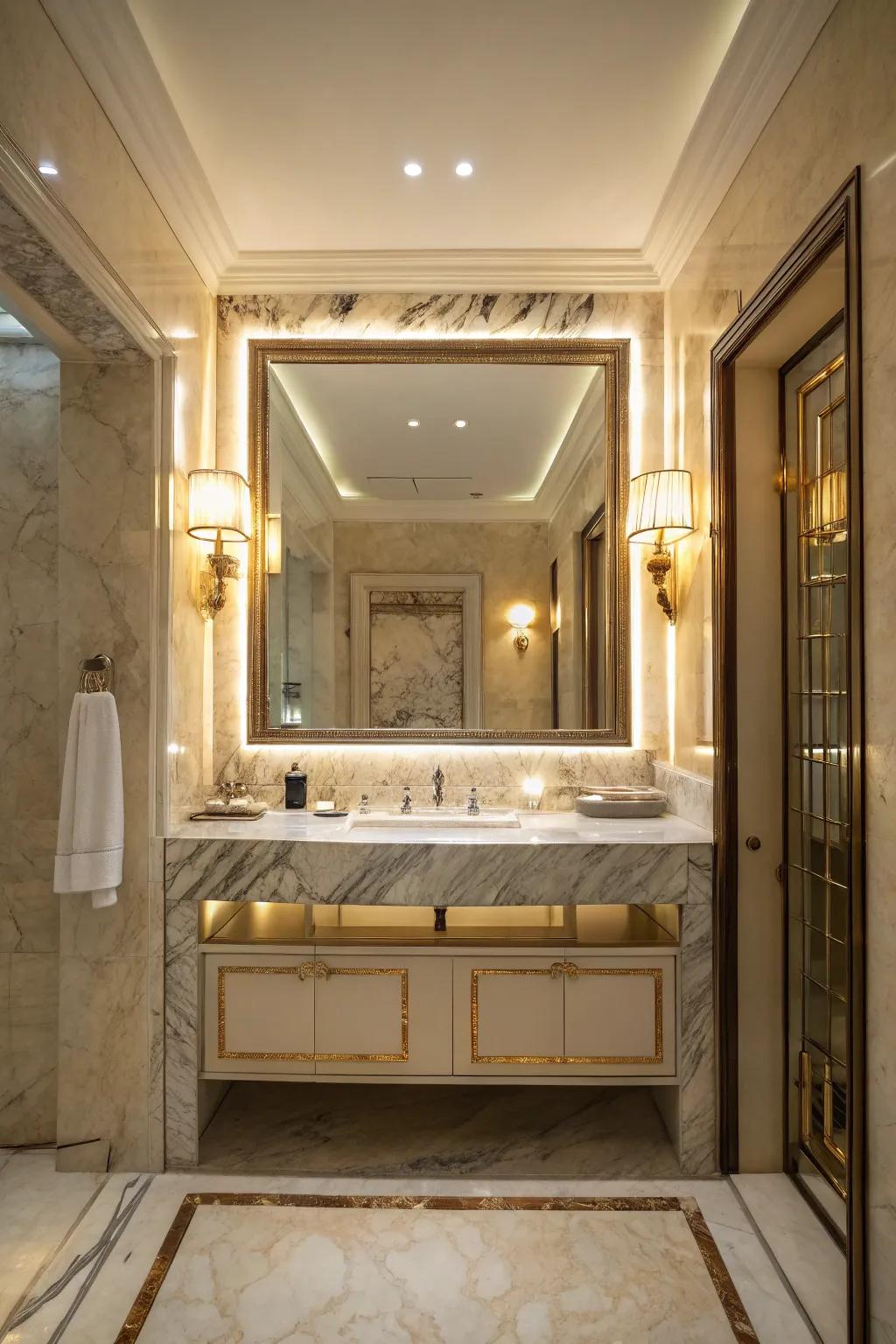 Backlit marble generates a soft, ambient radiance.