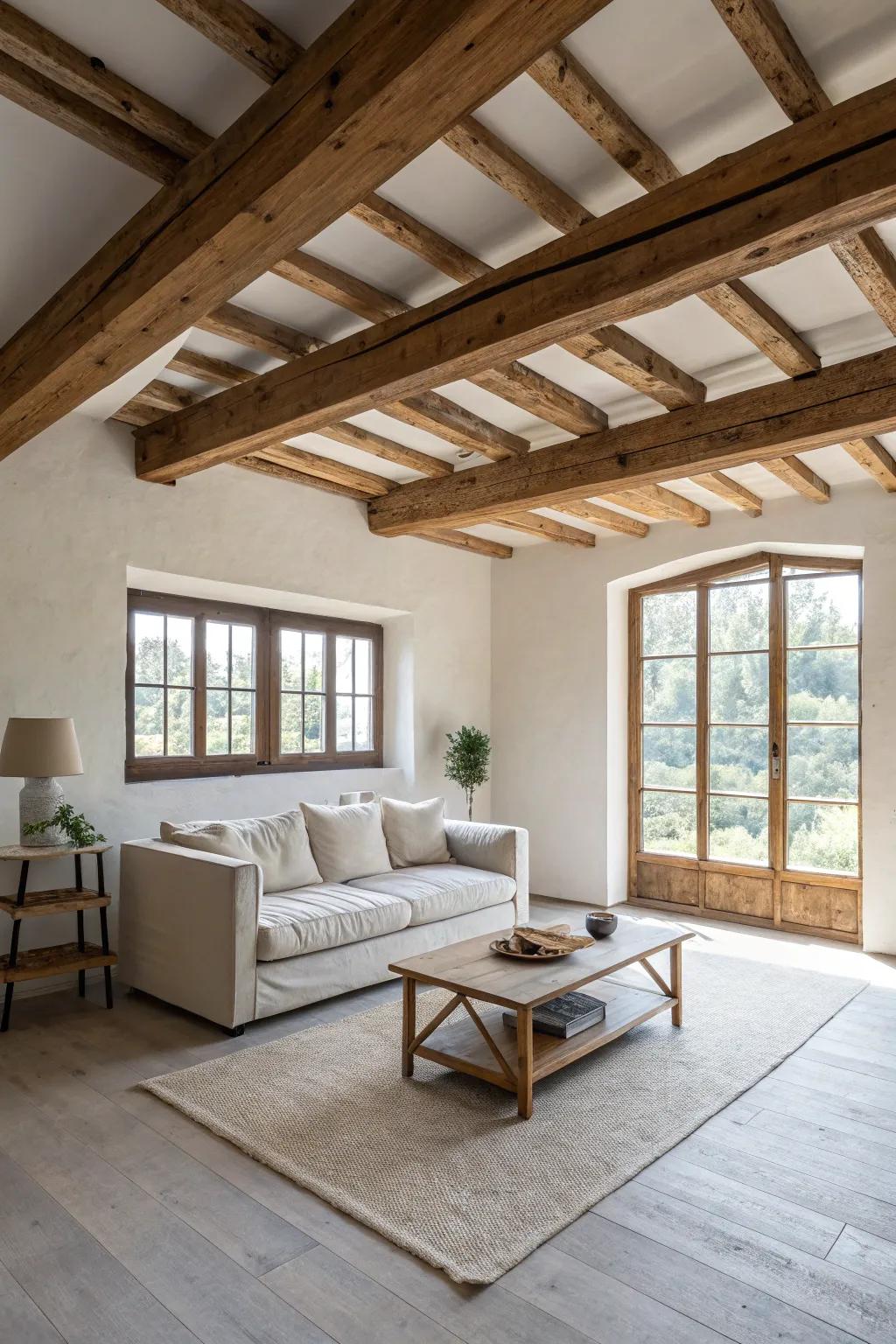 Structural attributes contribute character and depth to minimalist living spaces.