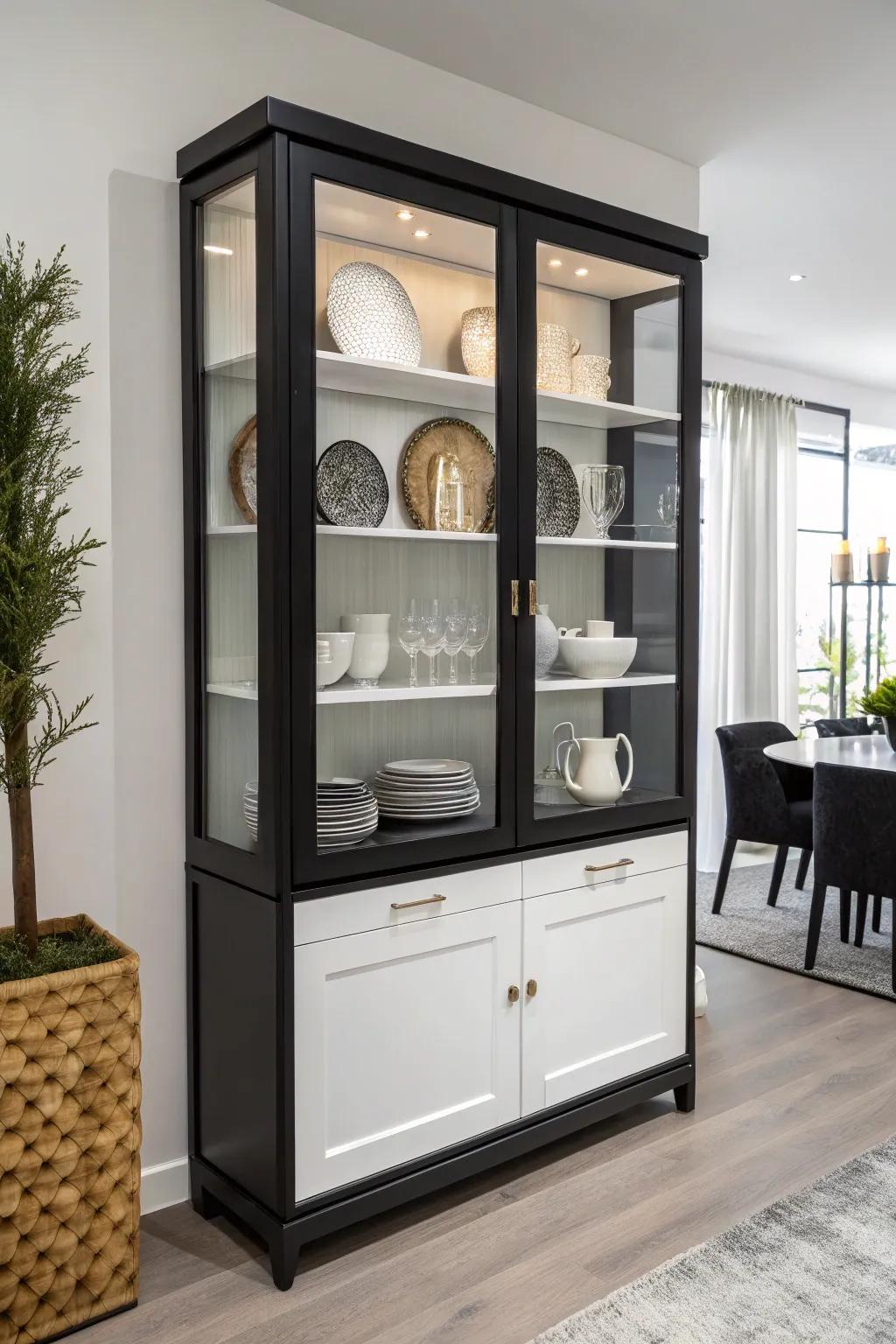 Monochrome beauty in a modern display cabinet.