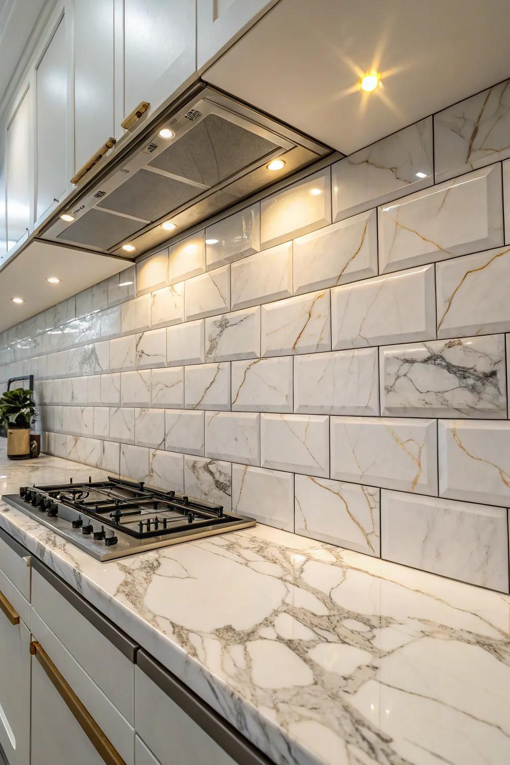 Marble tiles provide timeless grandeur and natural beauty.