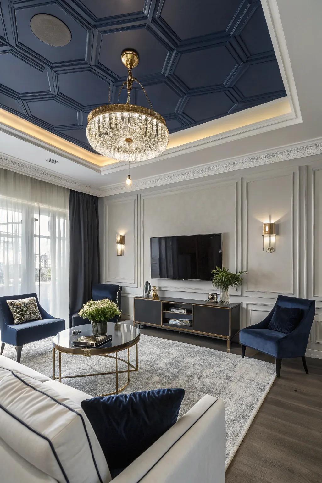 A dark ceiling adds an unexpected cozy touch.