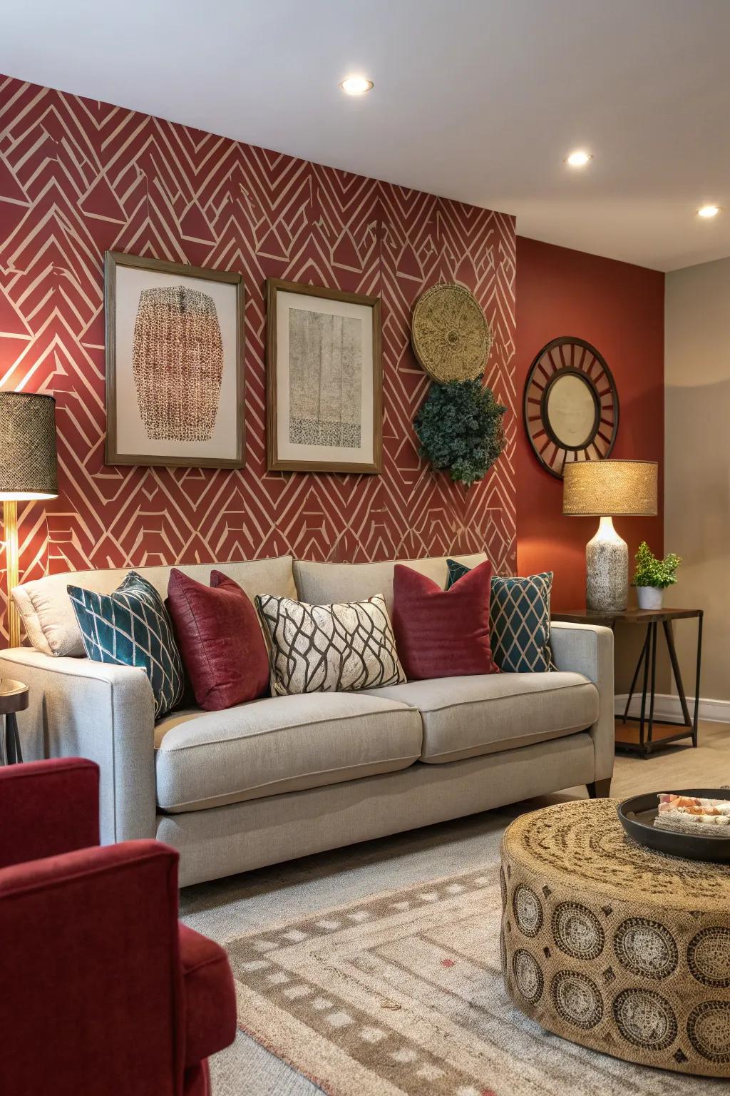 A feature wall engenders a dramatic visual impact.