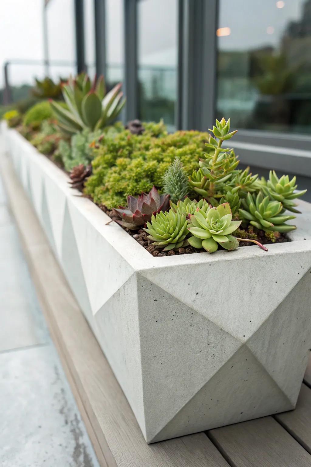 A modern and minimalist concrete flower pot.